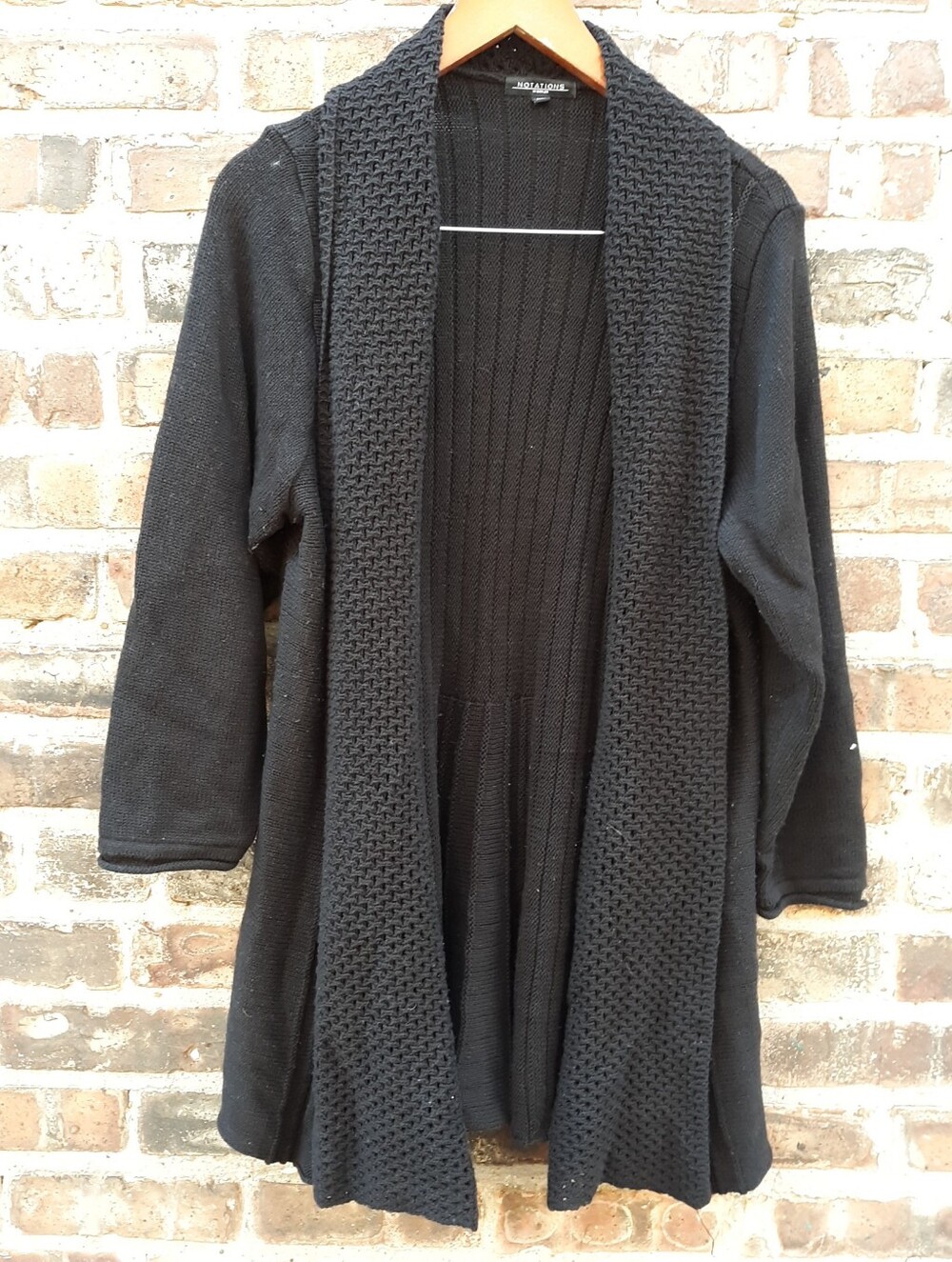Notations Woman Black Open Front Cardigan Sweater Shawl Collar Plus 2X Flawed